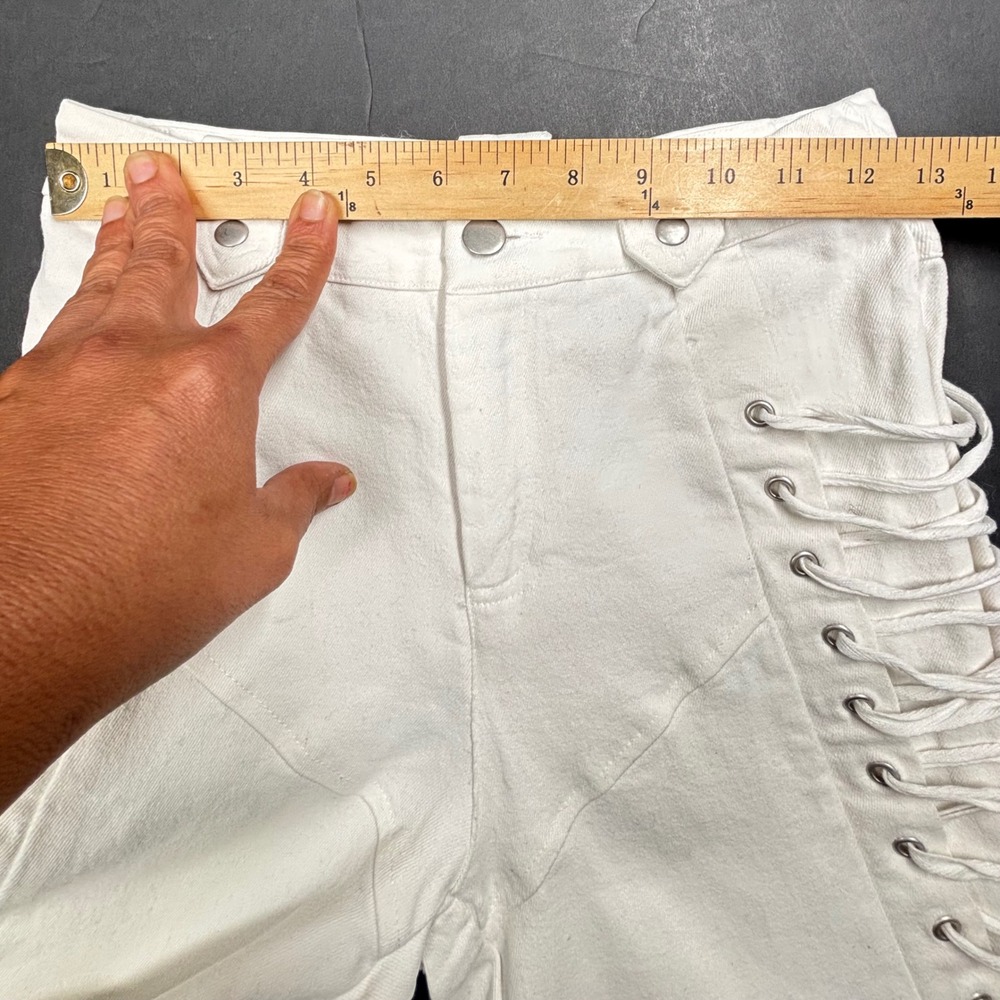 White Lace Up Side Tie Denim Pants Small High Waist Straight Leg Rockstar Club - Picture 4 of 9